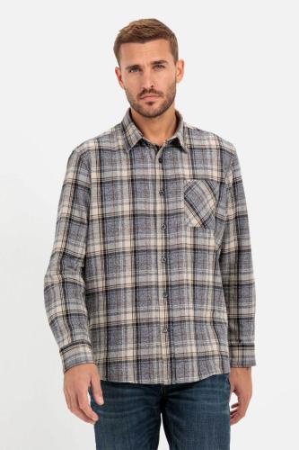 Camel Active ανδρικό flannel πουκάμισο με καρό σχέδιο και τσέπη με λογότυπο Regular Fit - C32-409135-2S55 Γκρι